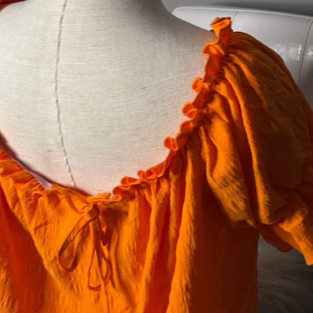 SHEIN Bright Orange Puff-Sleeve Peasant Top - Picture 5 of 6